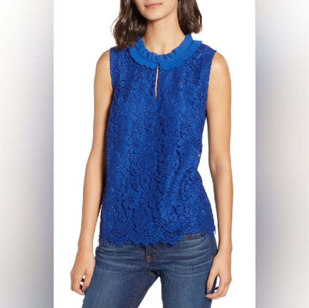J. Crew Tall Lace Ruffle Neck Top